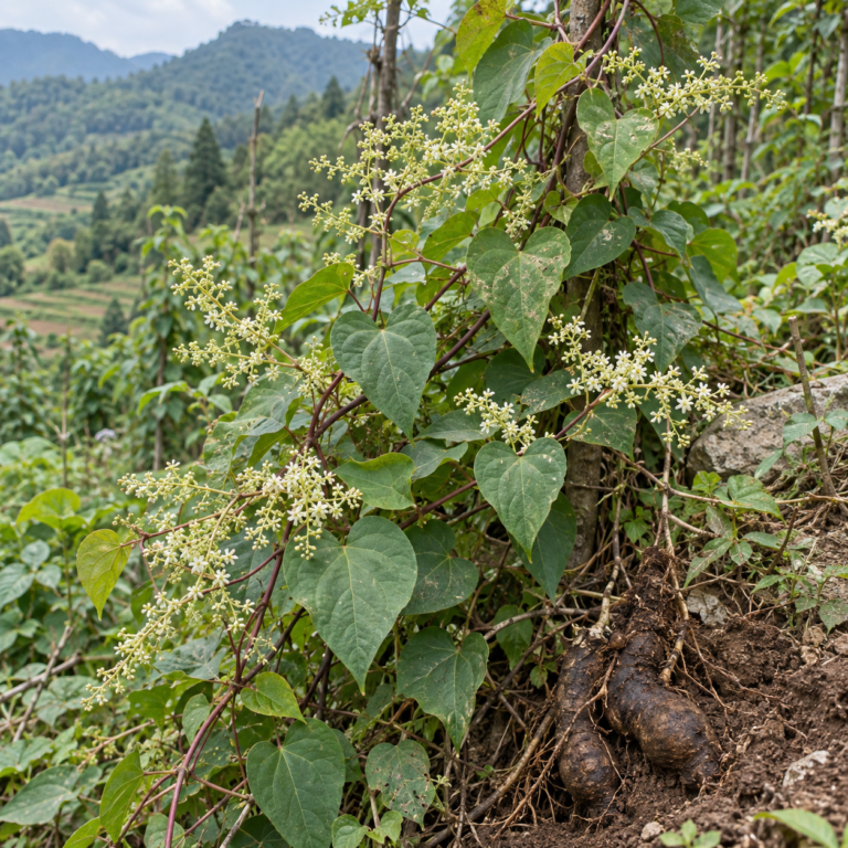 He Shou Wu – rostlina Reynoutria multiflora (Thunb.) Moldenke (syn. Polygonum multiflorum Thunb., Fallopia multiflora (Thunb.) Haraldson)