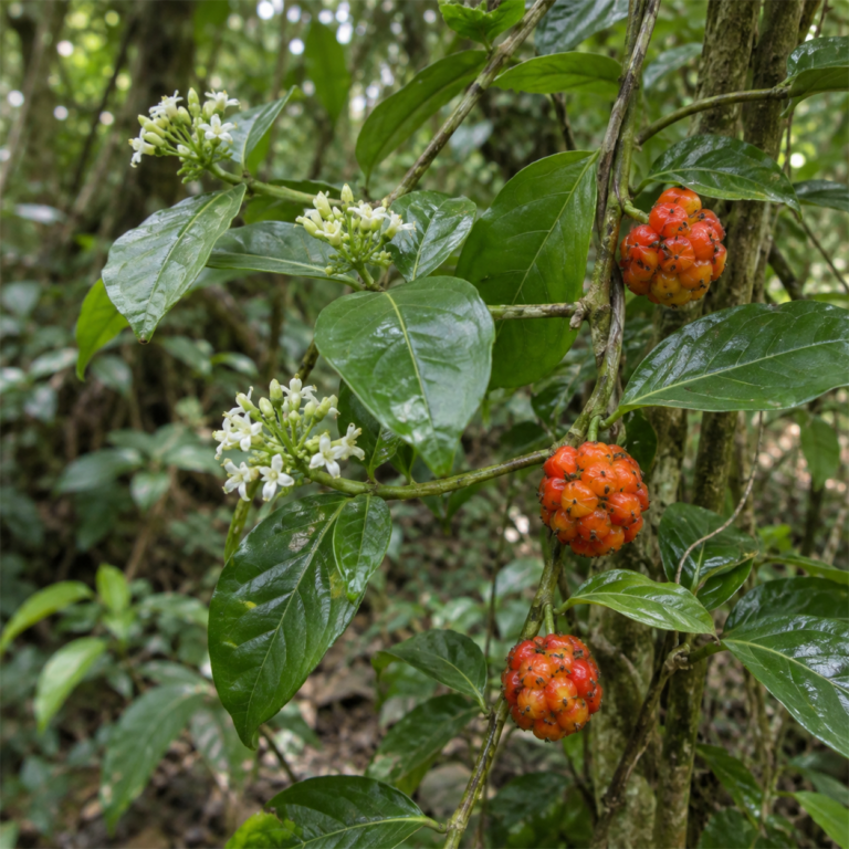 Ba Ji Tian – rostlina Morinda officinalis F. C. How (dle POWO Gynochthodes officinalis (F. C. How) Razafim. & B. Bremer)
