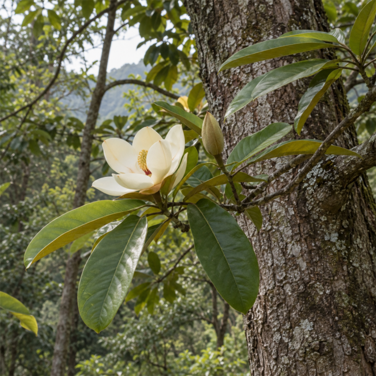 Hou Po – rostlina Magnolia officinalis Rehder & E. H. Wilson, Magnolia officinalis var. biloba Rehder & E. H. Wilson (syn. Houpoea officinalis (Rehder & E. H. Wilson) N. H. Xia & C. Y. Wu)